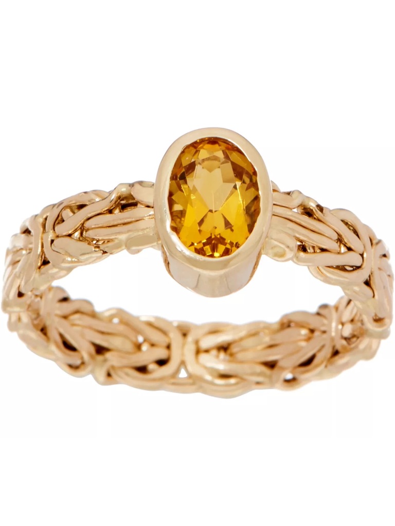 Gold Braided 14k Byzantine Band Ring With Yellow Citrine Oval Stone Size 8